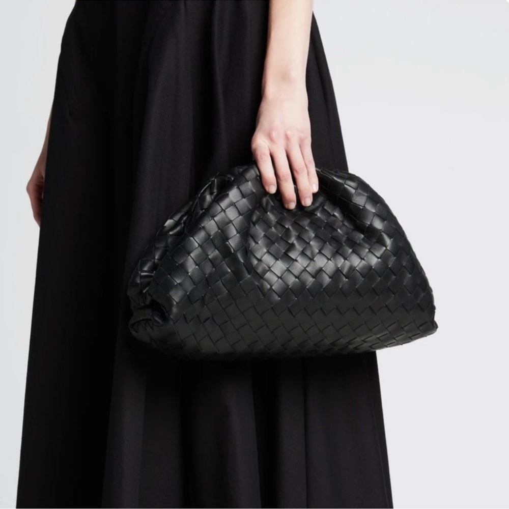 Bottega Vaneta Lambskin Leather Pouch Clutch Bag, Black